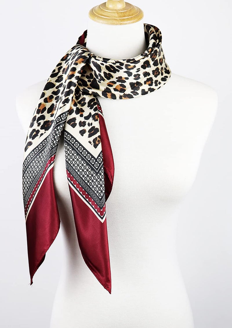 vabovin Women's 35" Satin Square Silk Like Hair Scarves and Wraps Headscarf for Sleeping (Leopard Dark Red) - Image 5